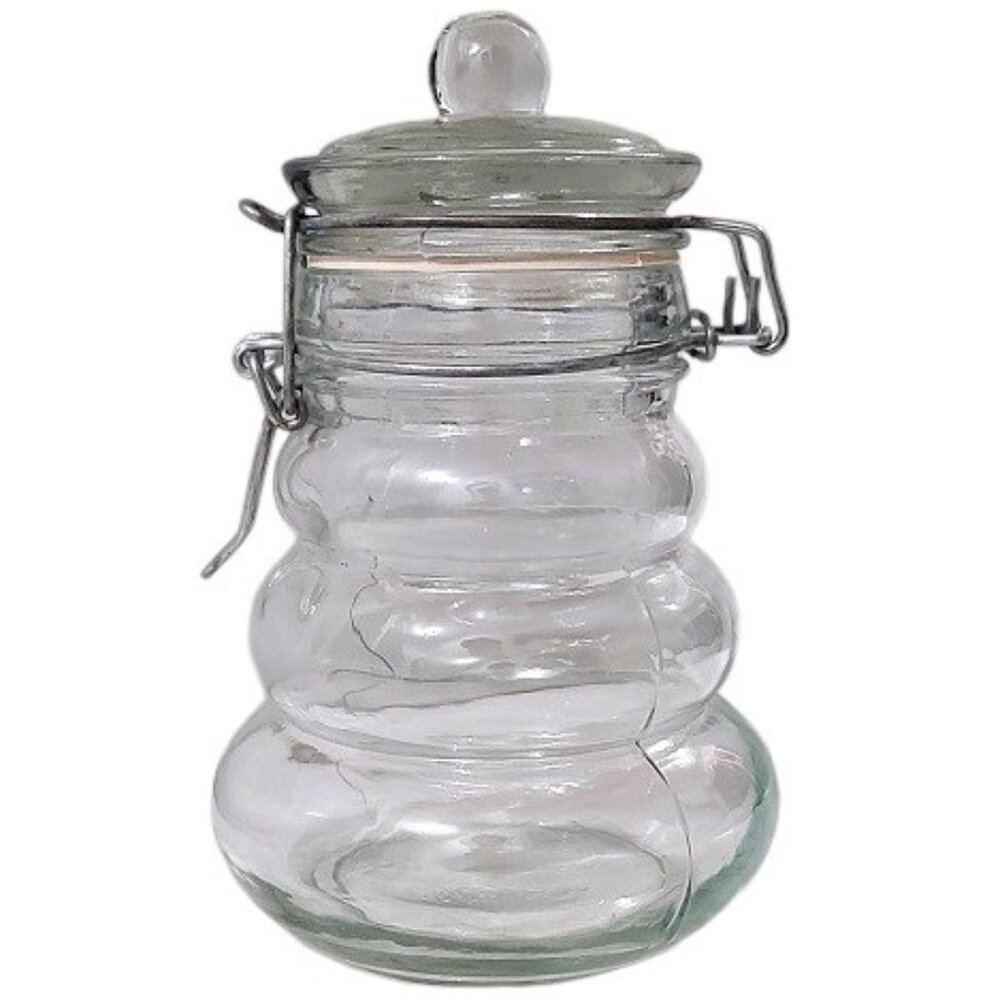 Glass Beehive Jar with Reinforced Metal Wire Bale Glass Lid